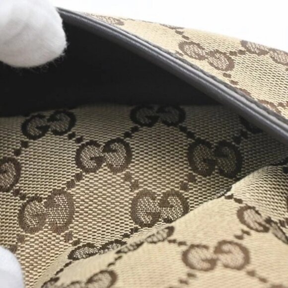 GUCCI Logo GG Pattern Crossbody Shoulder Bag Canvas Leather Brown Italy 35KC160 - Picture 9 of 16